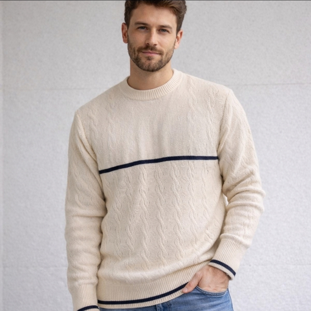 Men's White Sweater with Black Accents